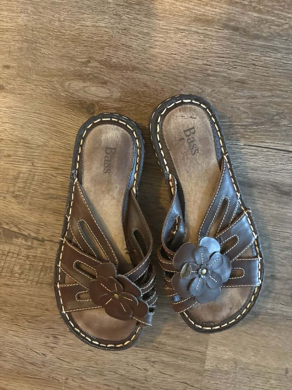 Bass Girls Brown Floral Slide Sandals Size 3